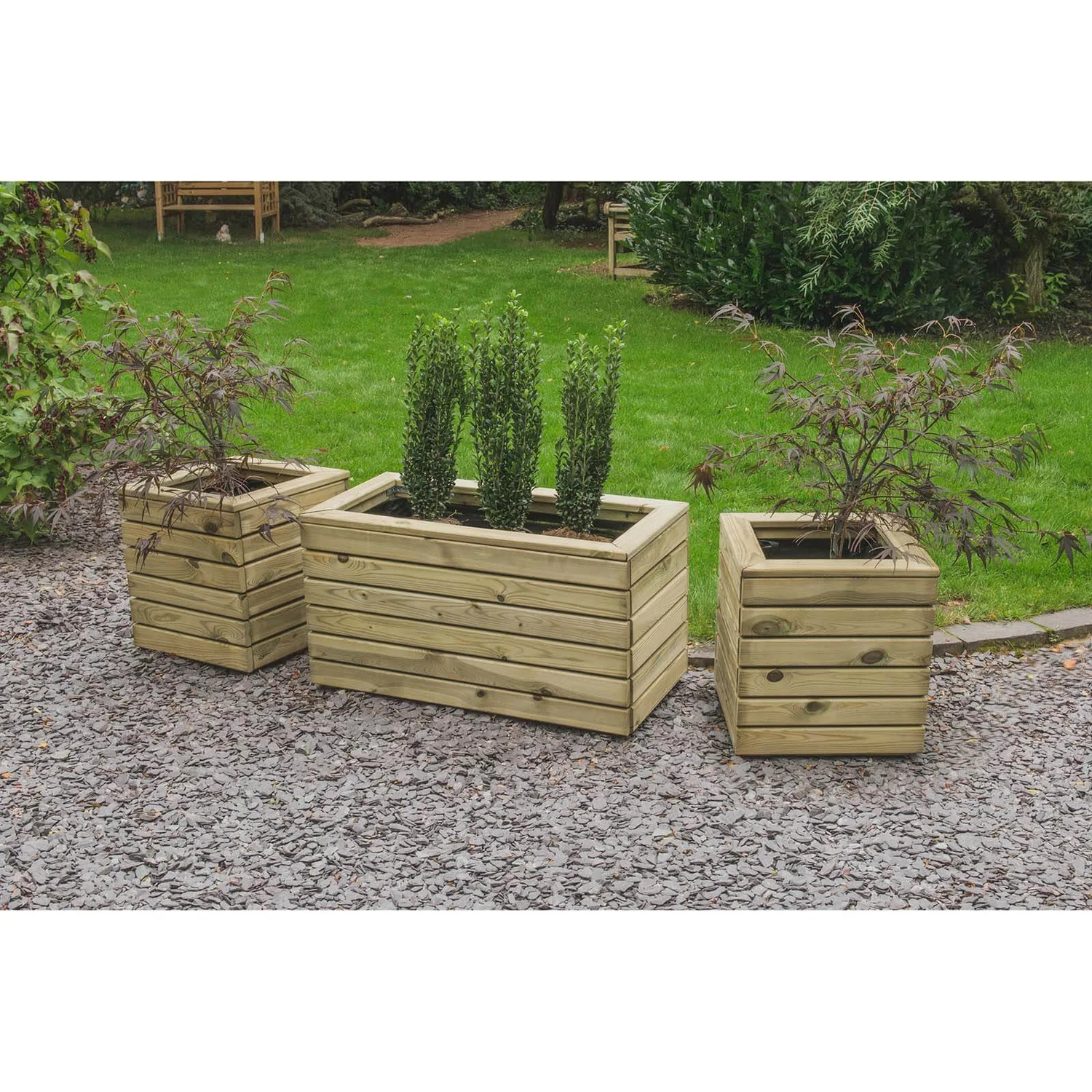 Forest Garden Wooden Linear Double Planter 6 Forest Garden Wooden Linear Double Planter - Image 6