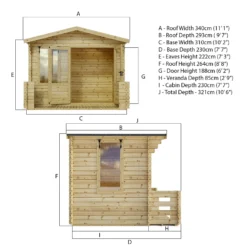 Mercia (Installation Included) 3.3x3.7m Sherwood 19mm Log Cabin With Veranda -Garantia Sales Store 12825711 7894833220734366