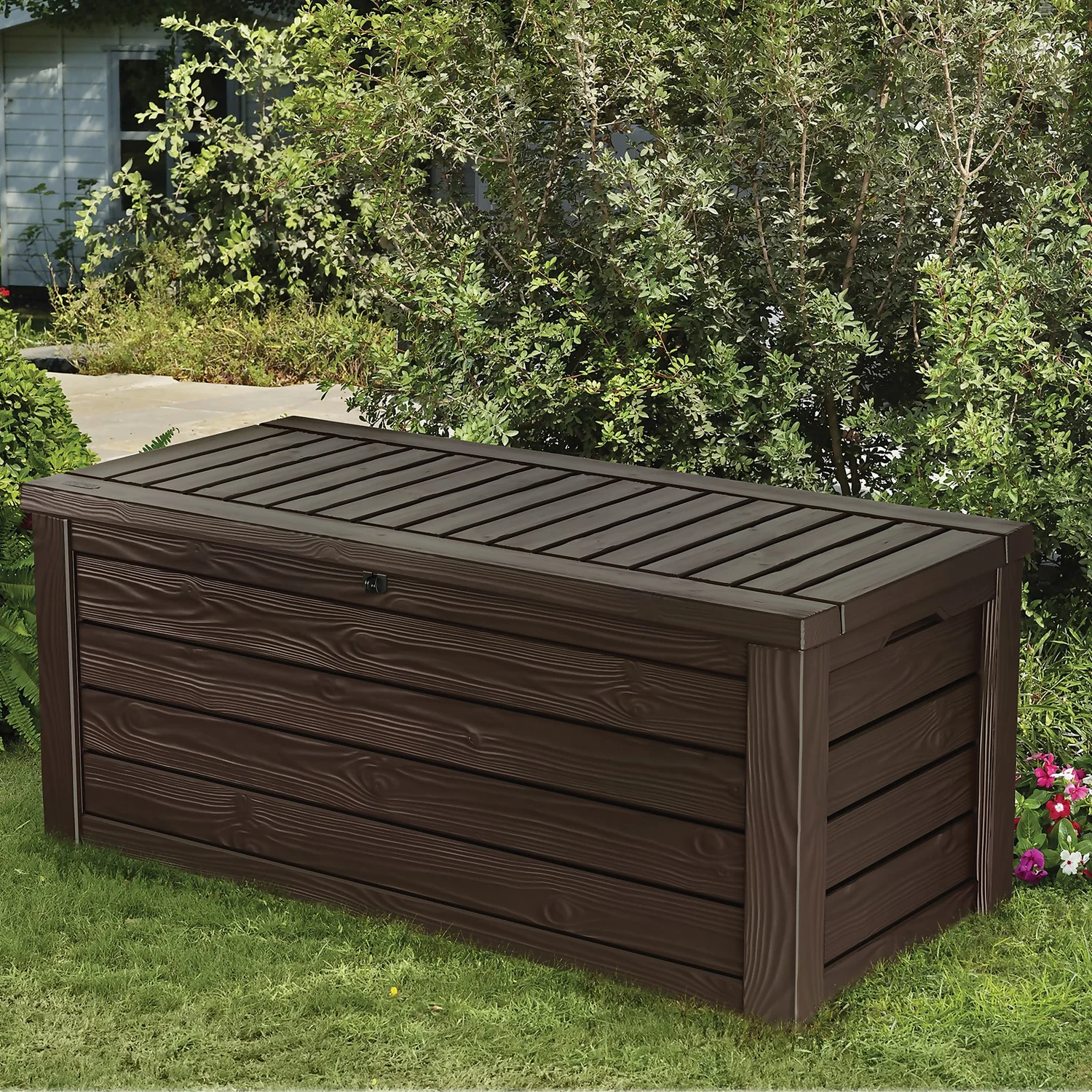 Keter Westwood Outdoor Garden Storage Box 570L - Brown 4 Keter Westwood Outdoor Garden Storage Box 570L - Brown - Image 4