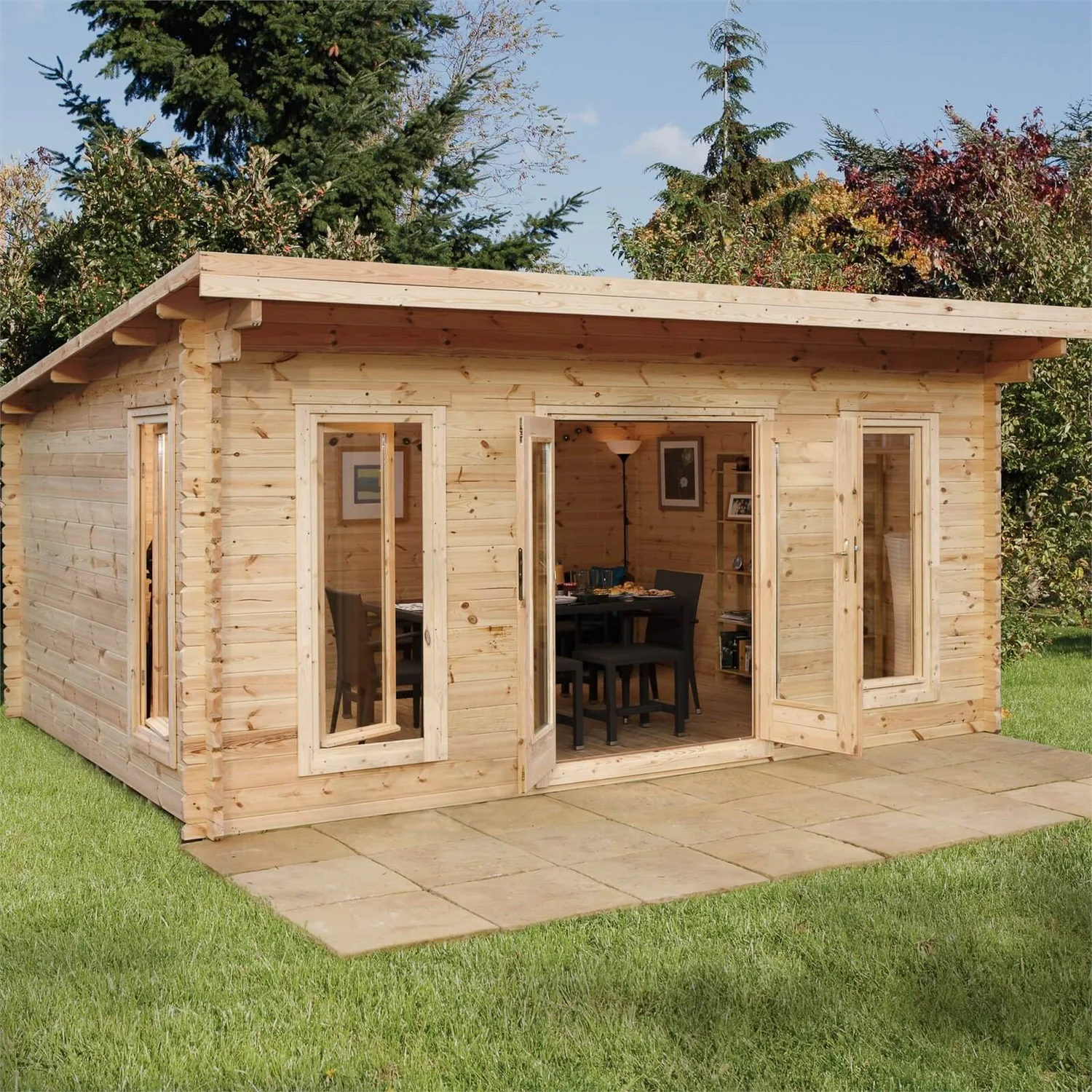 Forest Mendip 5.0m X 4.0m Log Cabin Double Glazed, 34kg Polyester Felt, Plus Underlay 1 Forest Mendip 5.0m X 4.0m Log Cabin Double Glazed, 34kg Polyester Felt, Plus Underlay