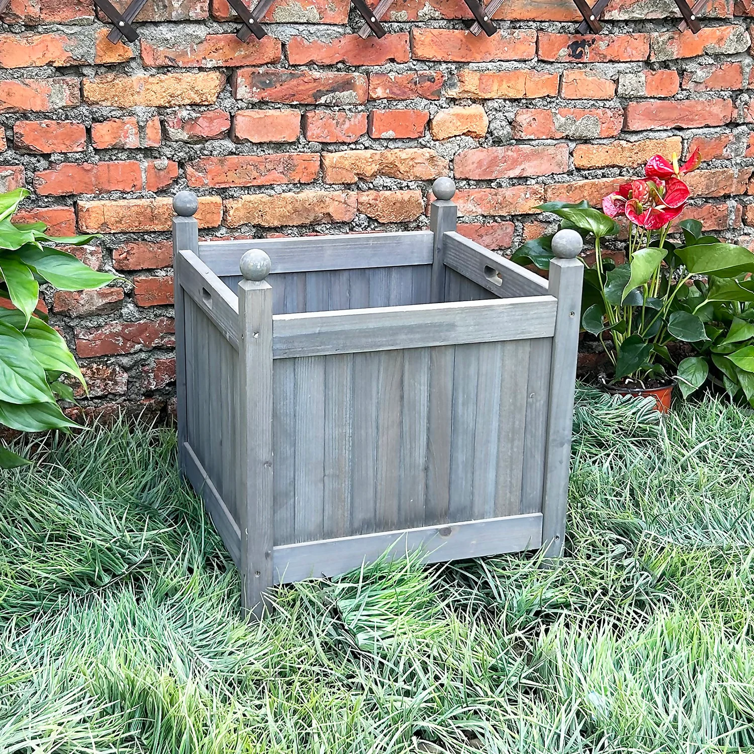 Homebase Large Wooden Planter Grey 4 Homebase Large Wooden Planter Grey - Image 4