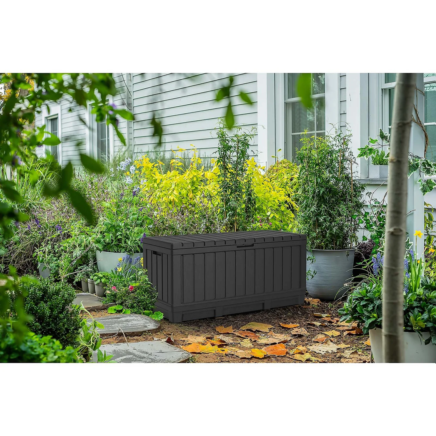 Keter Kentwood Outdoor Garden Storage Box 350L - Graphite 4 Keter Kentwood Outdoor Garden Storage Box 350L - Graphite - Image 4