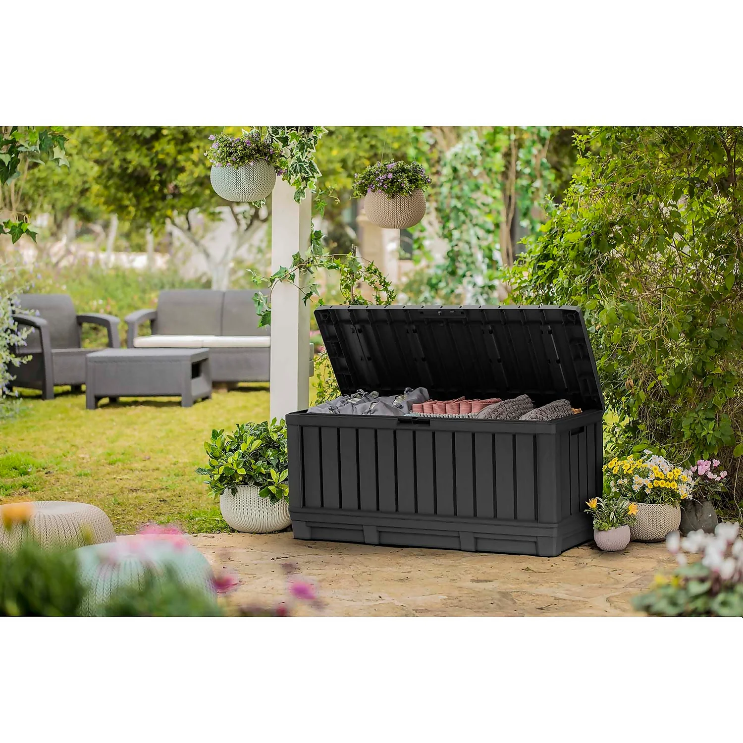 Keter Kentwood Outdoor Garden Storage Box 350L - Graphite 2 Keter Kentwood Outdoor Garden Storage Box 350L - Graphite - Image 2