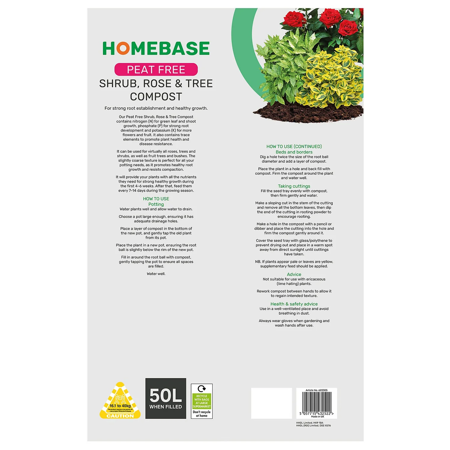 Homebase Peat Free Shrub Rose Tree Compost - 50L 2 Homebase Peat Free Shrub Rose Tree Compost - 50L - Image 2