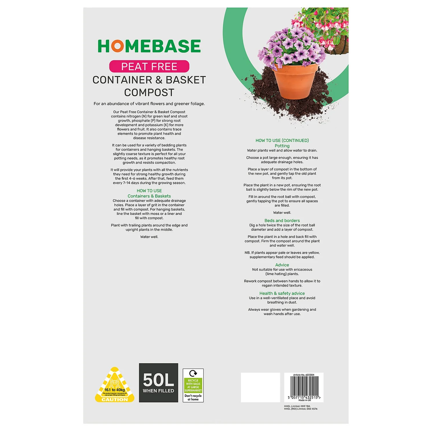 Homebase Peat Free Container & Basket Compost - 50L 2 Homebase Peat Free Container & Basket Compost - 50L - Image 2