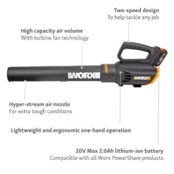 Worx WG547E Turbine 20V 2.0Ah Cordless Garden Blower -Garantia Sales Store 13326414 7854900642900455