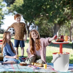 Keter GoBar Outdoor Ice Cooler Table Garden Furniture - Red / White -Garantia Sales Store 13412934 5744910901735855