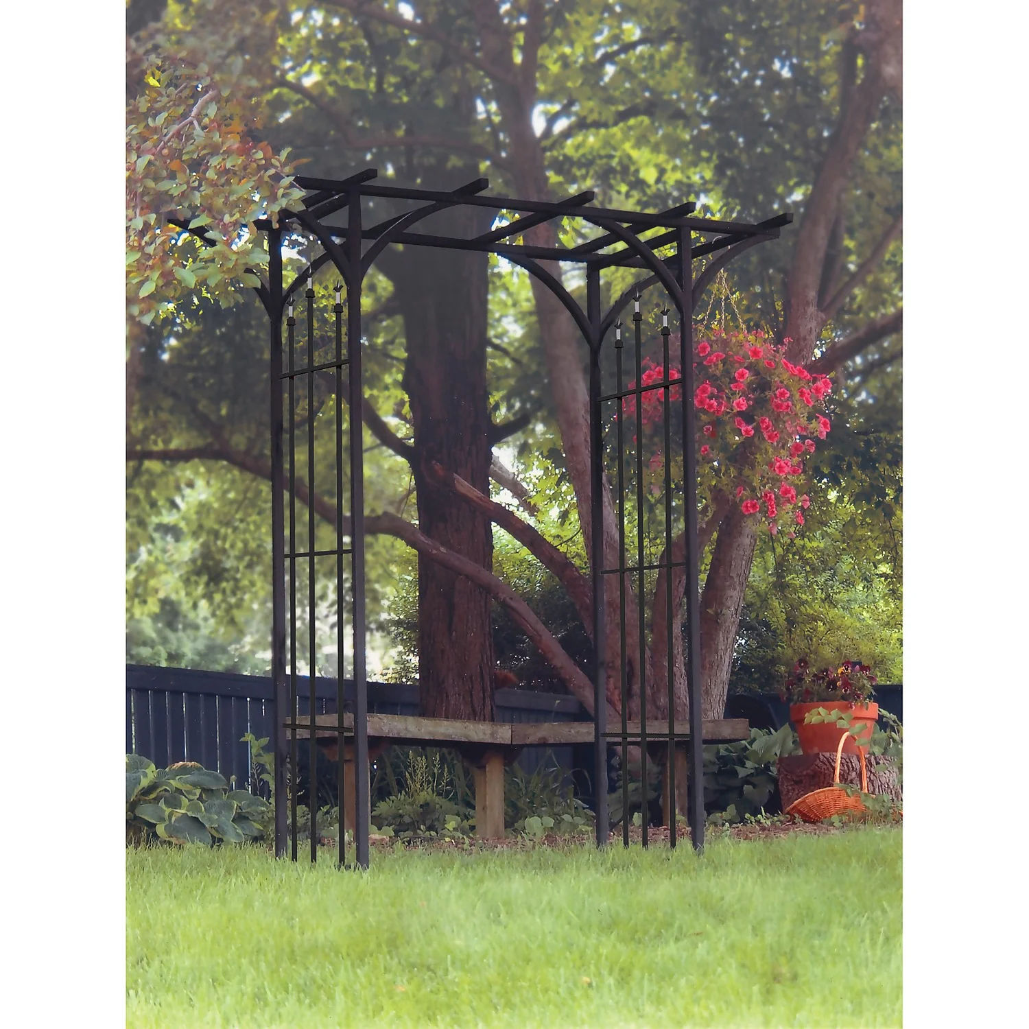 Panacea Flat Top Garden Steel Arch With Finials - Black 2 Panacea Flat Top Garden Steel Arch With Finials - Black - Image 2