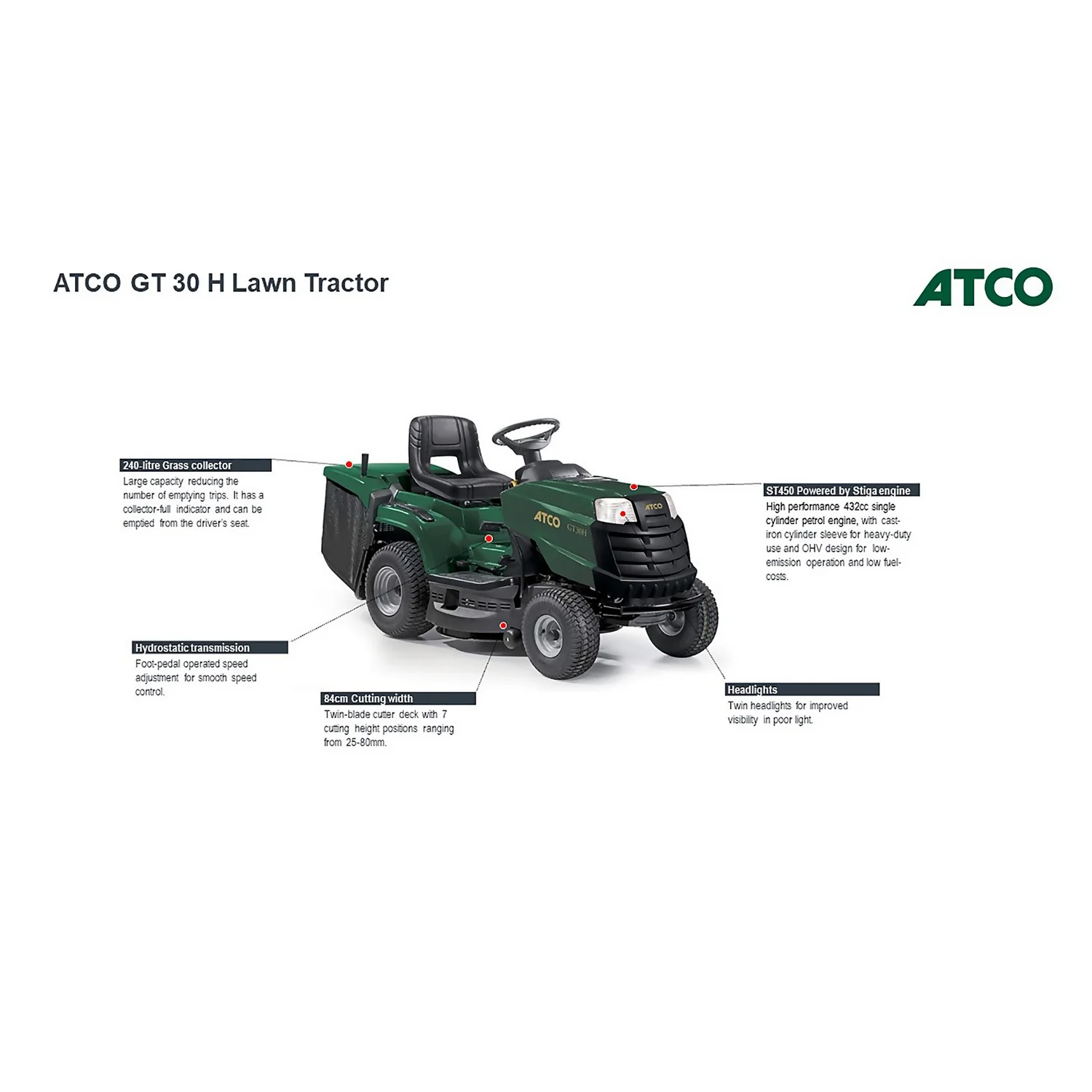 Atco 432cc GT 30H Petrol Lawn Tractor - 84cm 3 Atco 432cc GT 30H Petrol Lawn Tractor - 84cm - Image 3