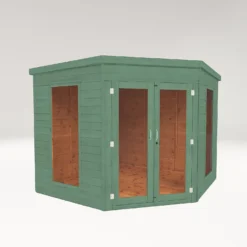 Country Living Premium Ribble 8ft X 8ft Corner Summerhouse Painted + Installation - Aurora Green