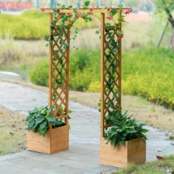 Homebase Wooden Garden Arched Trellis With Planters -Garantia Sales Store 13967032 1555014369127463