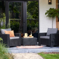 Keter California 2 Seater Outdoor Balcony Garden Furniture Set - Graphite With Grey Cushions -Garantia Sales Store 14539588 1355041802454156