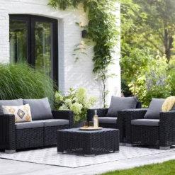 Keter California 4 Seater Outdoor Garden Furniture Lounge Set - Graphite With Grey Cushions -Garantia Sales Store 14539591 3115041801816578